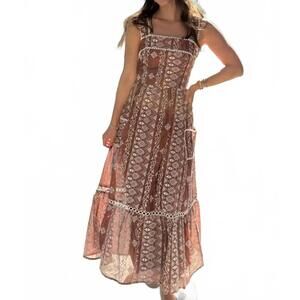NEW MINT EXCLUSIVES lynette bohemian embroidered maxi dress in brown